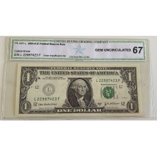 UNITED STATES OF AMERICA 2003 . ONE 1 DOLLAR BANKNOTE . ERROR . INSUFFICIENT INK